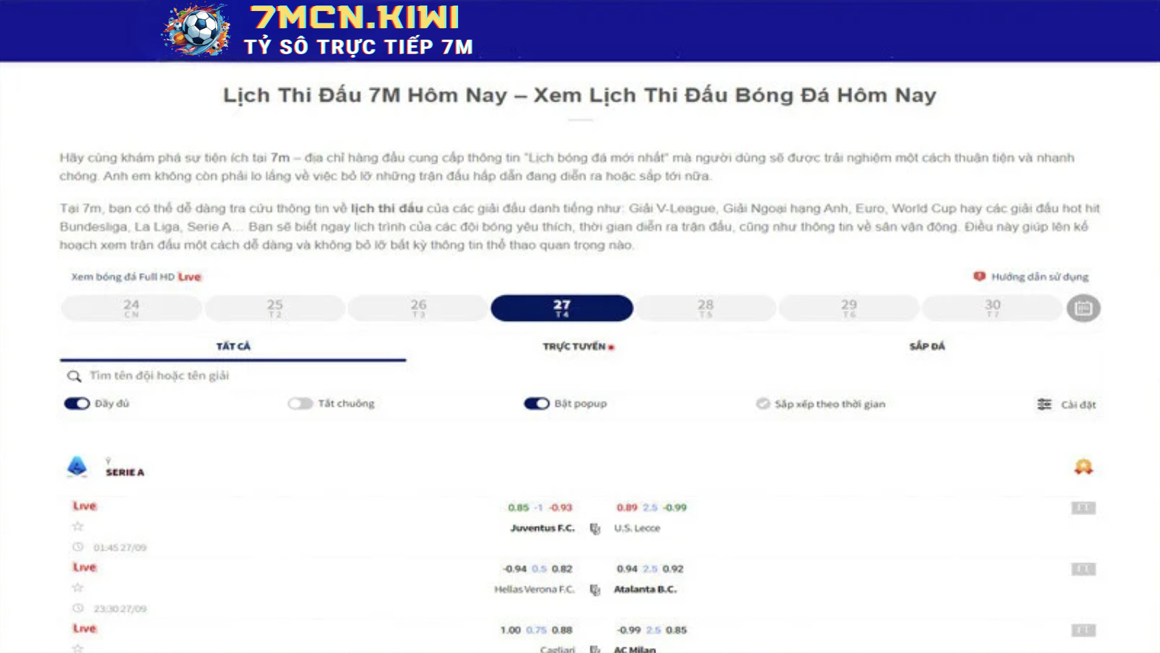 Giao Diện Lịch Thi Đấu 7M Giao Diện Lịch Thi Đấu 7M
